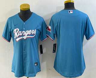 Women%27s Texas Rangers Blank Number Light Blue Team Logo Cool Base Jersey->mlb youth jerseys->MLB Jersey